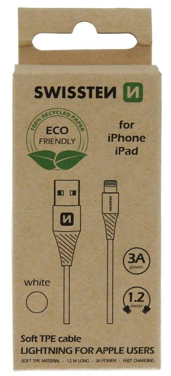 „Swissten Eco Friendly“ greito įkrovimo 3A „Lightning Data“ ir įkrovimo laidas, 1,2 m