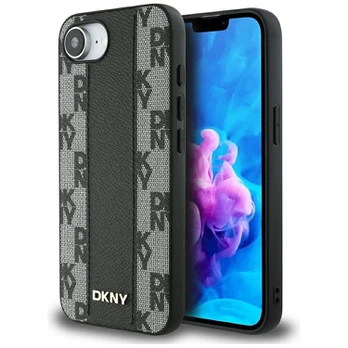 Dėklas DKNY Leather Checkered Mono Pattern MagSafe do iPhone 16e juoda