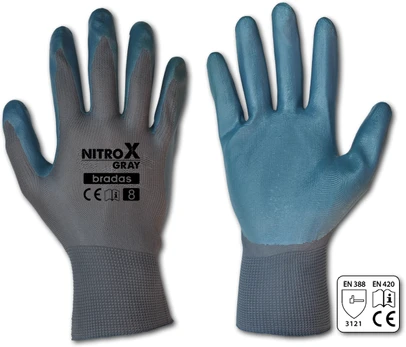 Sodo ir darbo pirštinės Bradas NITROX GRAY, 9 dydis, 6 vnt.