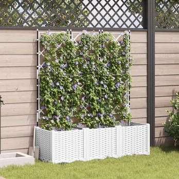 Sodo vazonas su Trellis 3 vnt Baltas 120x40x143 cm