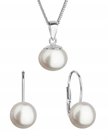 Evolution Group Sidabrinis jewelry set with real pearls 29081.1 (earrings, chain, pendant)
