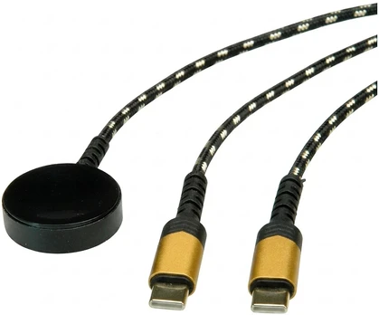 ROLINE USB Split-Ladekabel, bis 60W + Ladepad (bis 15W), fr Samsung Gerte, Typ C - C, juodas / auksinis, 1,2 m