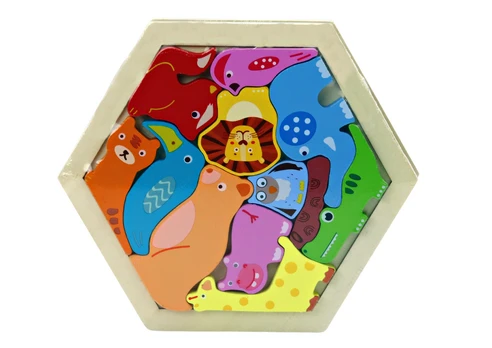 Lean Jigsaw Puzzle Animals Wooden Blocks Colorful 12 pieces.