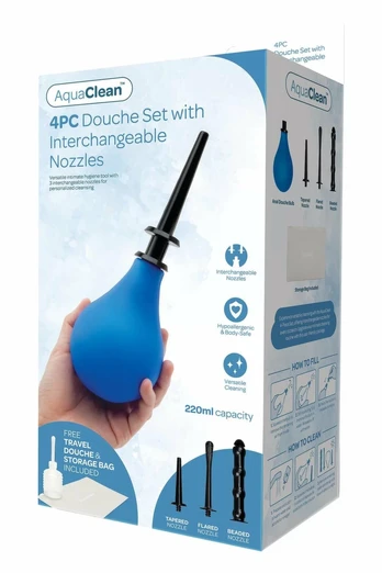AQUACLEAN 4 PCS Douche Set with Interchangeable Nozzles 220ml Blue