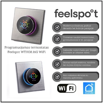 Programuojamas termostatas Feelspot WTH08.16B WiFi, pilkas