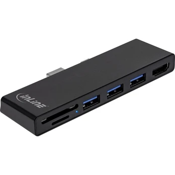 InLine MultiHub, Surface Pro 4/5/6, 3-Port USB 3.2 Typ-A Buchse HDMI 4K, Cardreader, juodas