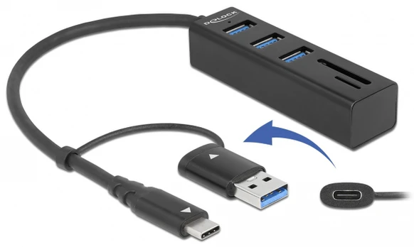 Delock 4P USB 3.2 Gen1+SD/mSD+USB-C/A - 63859