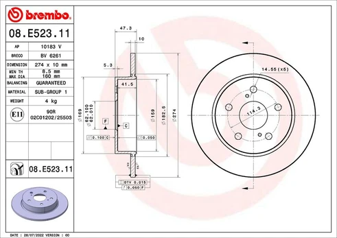 Stabdžių diskas BREMBO 08.E523.11