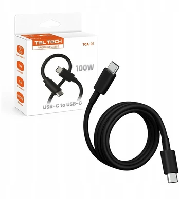 Teltech PD E-maker USB-C - USB-C 5A 100W 1m juoda TCA-07