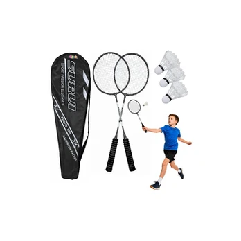 Lean Toys Badminton Set Rackets 3 Shuttlecocks Cover Juodas