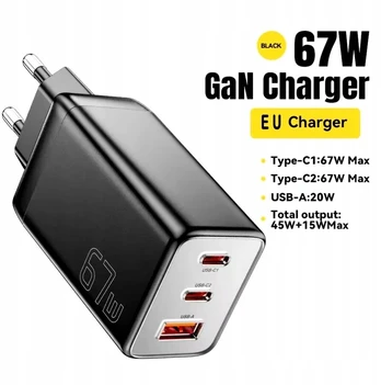 Originalus greitasis Essager 67w tinklo įkroviklis, Gan, 2xusb-c, 1xusb-a