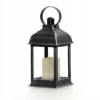 Juoda plastikinė žibintinė lempa + žvakė, h=22,5 cm