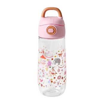 Rice - Plastic Kids Drinking Bottle with Fun Fair Print - Pink - 550 ml