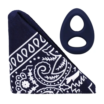 Doc Johnson The Code Navy Mėlyna Silicone Ring & Bandana Set by Rock Solid