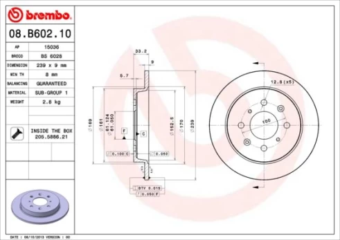 Stabdžių diskas BREMBO 08.B602.10