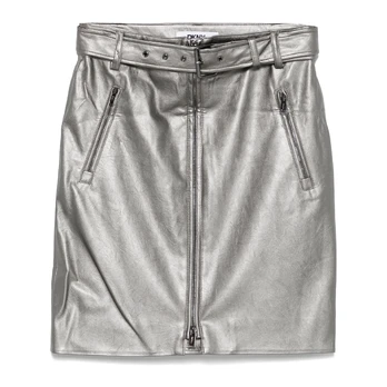 Mini sijonas moterims, Sidabrinė, Metallic pu front skirt