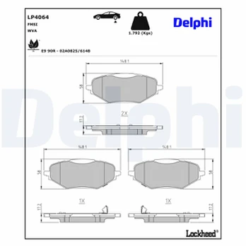 stabdžių trinkelių rinkinys, diskinis stabdys DELPHI LP4064