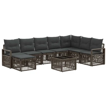 Sodo Sofų Rinkinys 9 pcs Pilka poliratanas
