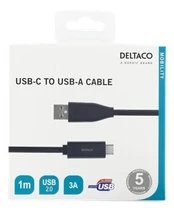 USB-A-Type C laidas DELTACO USBC-1004M, 1m, juodos sp.