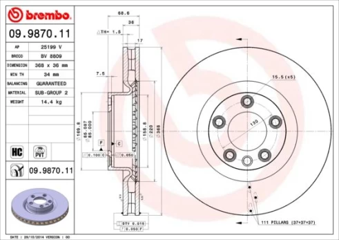 Stabdžių diskas BREMBO 09.9870.11