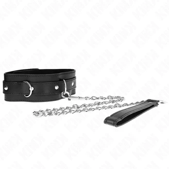 KINK Collar with Leash 65cm Black - Adjustable Vegan Leather 54x4.5cm