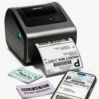 Phomemo etikečių spausdintuvas terminis 4x6 colių Bluetooth, USB, 203 dpi, D450BT