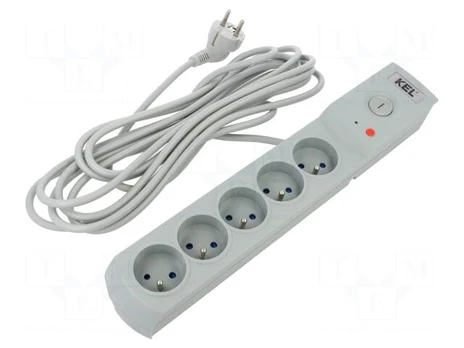 Plug socket strip: protective | Sockets: 5 | 230VAC | 10A | grey | 5m