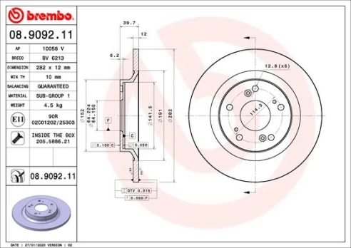 BREMBO 08.9092.11 Brake Disc