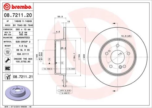 Stabdžių diskas BREMBO 08.7211.21