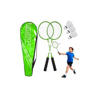 Lean Toys Badminton Set Rackets 3 Shuttlecocks Cover Žalias