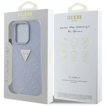 Dėklas Guess Hot Stamp 4G Pattern Triangle Metal Logo do iPhone 16 Pro Max violetinė