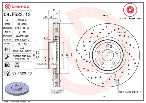 Stabdžių diskas BREMBO 09.F523.13