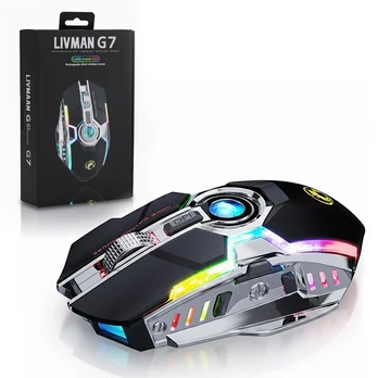 Įkraunama belaidė žaidimų pelė su 3200 dpi, rgb apšvietimu ir 7 mygtukais LIVMAN G7