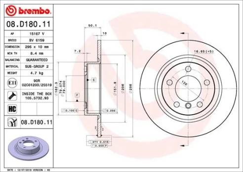 Stabdžių diskas BREMBO 08.D180.11