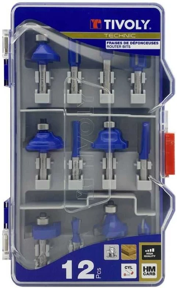 Grąžtas Tivoly Maršrutizatorius bit set, different shapes, 8mm shank, 12 pcs