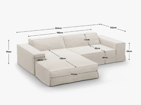 Modular Right Corner Sofa, "Jodie", 3 Seats, 224x166x70, Sand