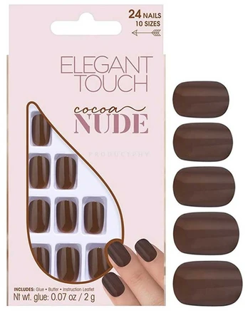 Elegant Touch, Nude, Squoval, Artificial Nails, Cocoa, 24 pcs