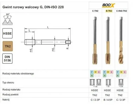Fanar THREAD G 3/8 "DIN-5156B HSSE TIN 800X