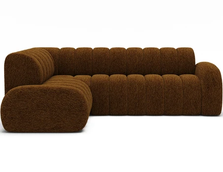 Villeo corner sofa with sleeping function and extendable seat, brown chenille, left-hand, Modern, Brown