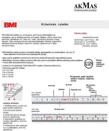 Ruletė BMI twoCOMP Chrom (8 m), SB pakuotė