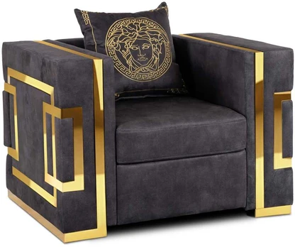 Sofa Fotel PALLAZO 1S Juodai/Auksinis
