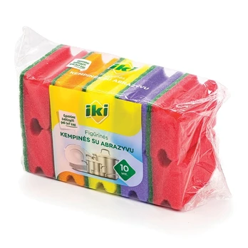 Spalvotos figūrinės kempinės su abrazyvu IKI, 10 vnt.