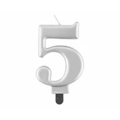 Sidabrinė torto žvakutė "5", 8 cm