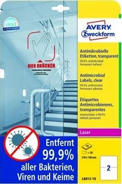 Avery Zweckform Avery L8012-10, Transparent, A4, Polyester, lazerinis, Permanent, Rectangle