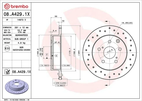 Stabdžių diskas BREMBO 08.A429.1X