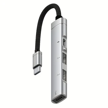 4-in-1 Type-C išplėtimo dokas su USB / USB C, Sidabrinis
