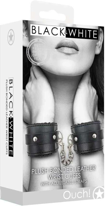 Ouch By Shots Ouch! Plush Bonded Leather Hand Cuffs - With Adjustable Straps
