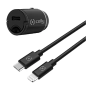 CELLY CCMINILIGHT – CAR CHARGER USB-C+USB-C TO LIGHTNING CABLE 20W [PRO POWER] kaina