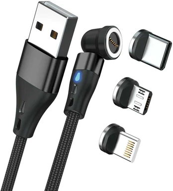 Kabelis USB Realpower RealPower Magnetic cable 3 Amp,20cm,juodas mit Adaptern