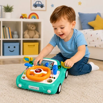Lean Toys Interactive Panel Driving Simulator Car Lights Sounds Mėlyna